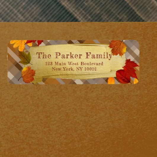 秋のカボチャと木の葉 ラベル