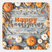 秋のカボチャと木離れの感謝祭の スクエアシール (正面)