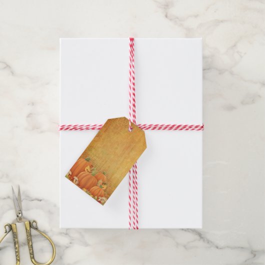 秋のカボチャと紅葉の装飾ギフトラベル ギフトタグ (より糸付き)