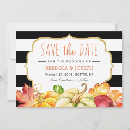秋のカボチャと紅葉のSave the Date セーブザデート (正面)