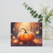 秋のカボチャと紅葉イラストレーション ポストカード (スタンド正面)