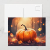 秋のカボチャと紅葉イラストレーション ポストカード (正面/裏面)