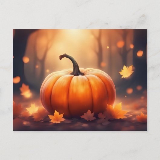 秋のカボチャと紅葉イラストレーション ポストカード (正面)