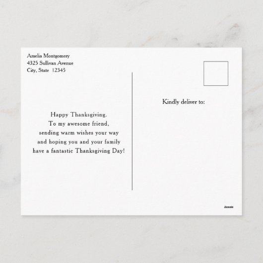 秋のカボチャと花の感謝祭 シーズンポストカード (裏面)