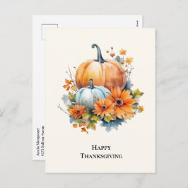 秋のカボチャと花の感謝祭 シーズンポストカード