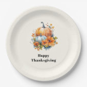 秋のカボチャと花の感謝祭 ペーパープレート (正面)