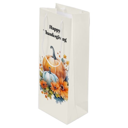 秋のカボチャと花の感謝祭 ワインギフトバッグ (正面アングル)