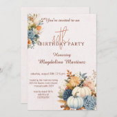 秋のカボチャと花の誕生日パーティー招待状 招待状 (正面/裏面)