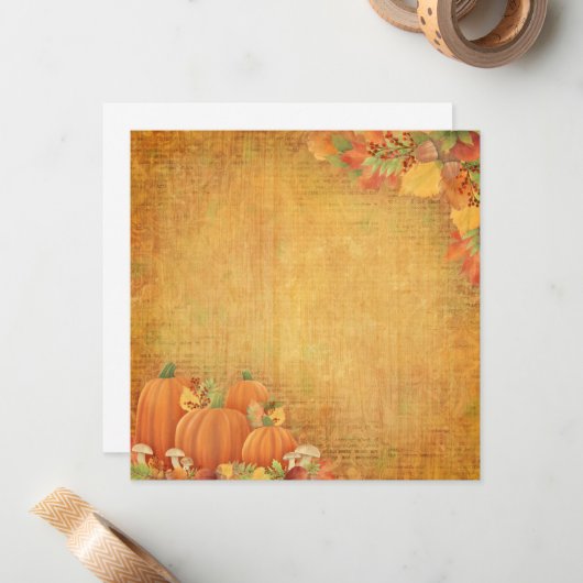 秋のカボチャと葉のイラストレーション ノートカード (正面/裏面インサイチュ)