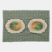 秋のカボチャと葉の感謝祭パーソナライズされた キッチンタオル (横)