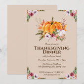 秋のカボチャと葉の感謝祭招待状 招待状 (正面/裏面)