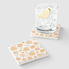 秋のカボチャと葉パステルパターン ストーンコースター