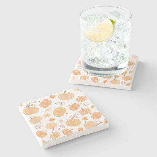 秋のカボチャと葉パステルパターン ストーンコースター (横)
