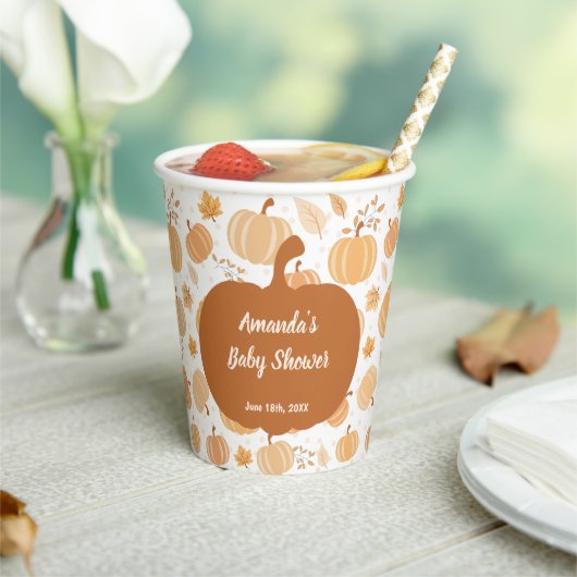 秋のカボチャと葉パステルベビーシャワー 紙コップ (インサイチュ)