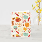 秋のカボチャと葉パターン カード (黄色い花)