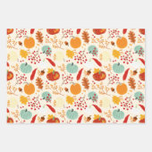 秋のカボチャと葉パターン ラッピングペーパーシート (正面)