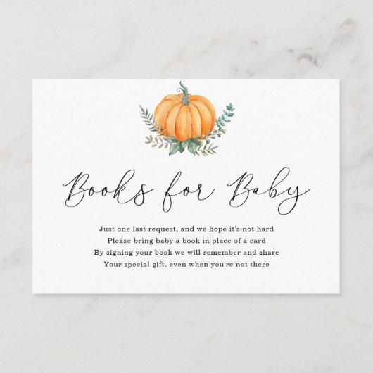 秋のカボチャと赤ちゃんシャワー用の緑の本 エンクロージャーカード (正面)