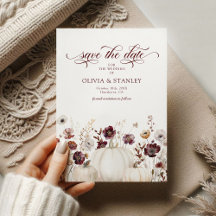 秋のカボチャと野花の結婚式Save the Date