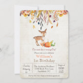 秋のカボチャと鹿の1歳誕生日招待状 招待状 (正面)