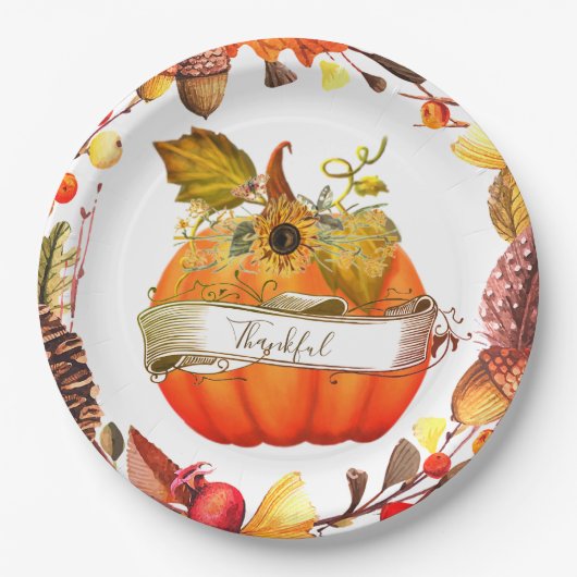 秋のカボチャのカスタマイズ可能 ペーパープレート (正面)