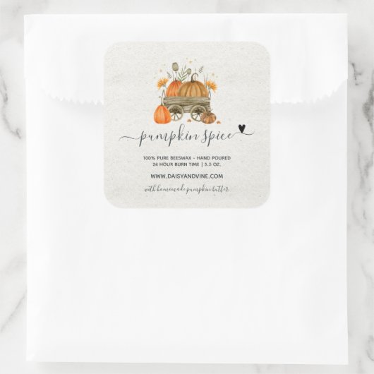 秋のカボチャのスパイス |手作りの自家製キャンドル スクエアシール (バッグ)