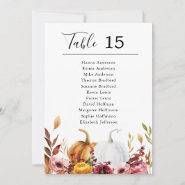 秋のカボチャのテーブルカードの座席表 招待状