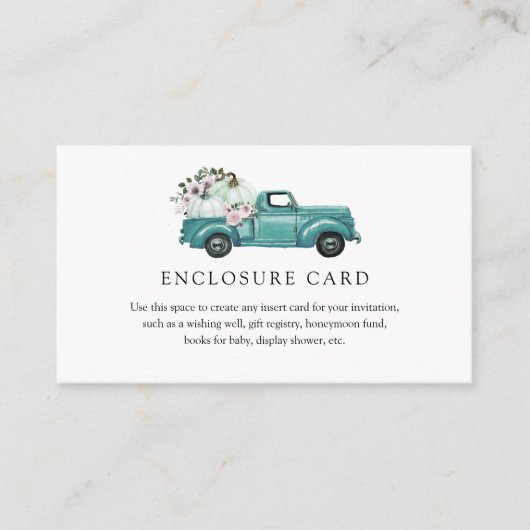 秋のカボチャのトラック囲いカード エンクロージャーカード (正面)