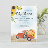 秋のカボチャのトラック |ひまわり赤ちゃんシャワー 招待状 (スタンド正面)
