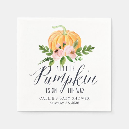 秋のカボチャのピンクのフローラ赤ちゃんシャワー スタンダードカクテルナプキン (正面)