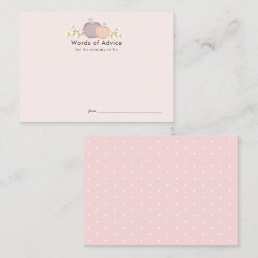 秋のカボチャのピンクベビーシャワーアドバイスカード エンクロージャーカード (正面/裏面)