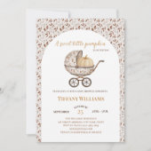 秋のカボチャのベビーカーのニュートラル赤ちゃんシャワー 招待状 (正面)