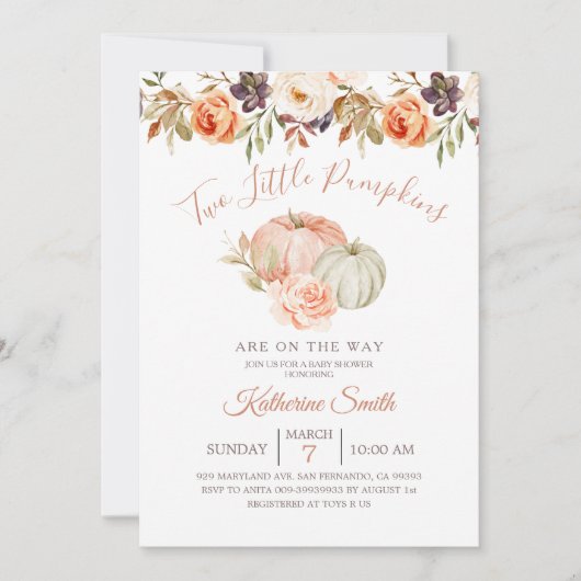 秋のカボチャの双子の赤ちゃん歓迎会 招待状 (正面)