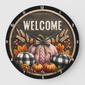 秋のカボチャの収穫木素朴の背景 ラージ壁時計 (正面)