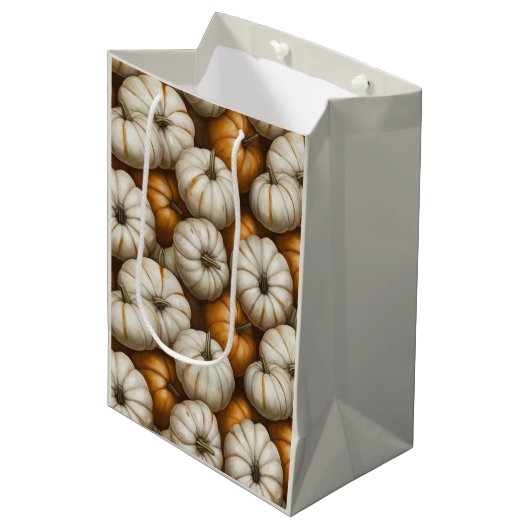秋のカボチャの収穫模様 | 素朴秋 ミディアムペーパーバッグ (正面アングル)