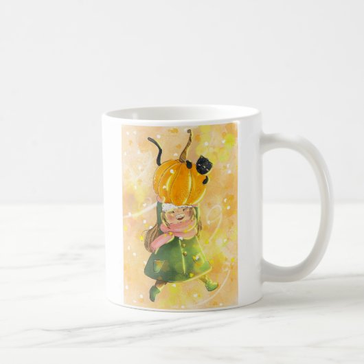 秋のカボチャの女の子と猫マグ コーヒーマグカップ (右)