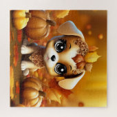 秋のカボチャの子犬 ジグソーパズル (横)