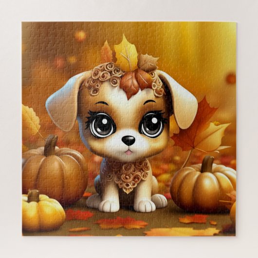 秋のカボチャの子犬 ジグソーパズル (縦)