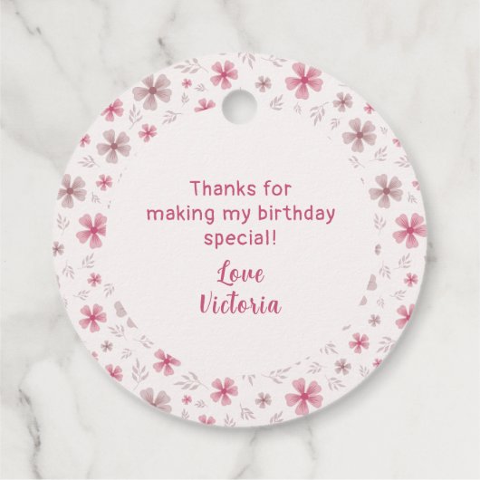 秋のカボチャの弓、ピンクの花のアーチの誕生日 フェイバータグ (裏面)