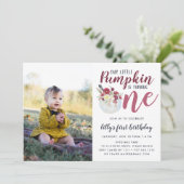秋のカボチャの最初の誕生日パーティーの写真 招待状 (スタンド正面)