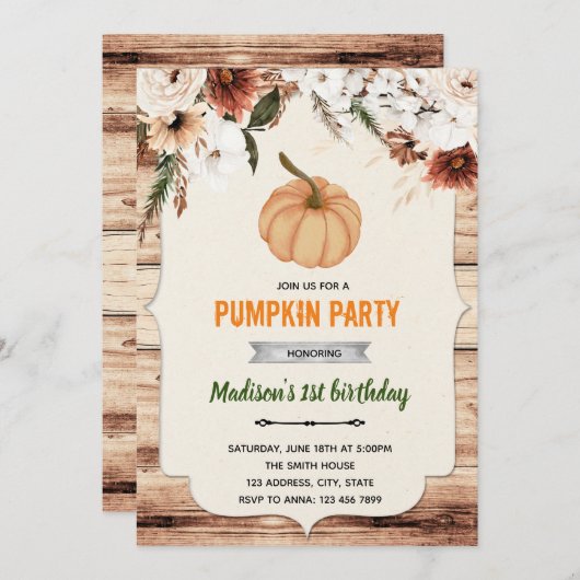 秋のカボチャの森のシャワーの招待状 招待状 (正面/裏面)
