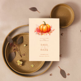 秋のカボチャの植物学的な結婚式のSave The Date 招待状