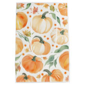 秋のカボチャの水彩パターン ミディアムペーパーバッグ (裏面)