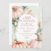 秋のカボチャの水彩ベイビーシャワーパーティー 招待状 (正面/裏面)