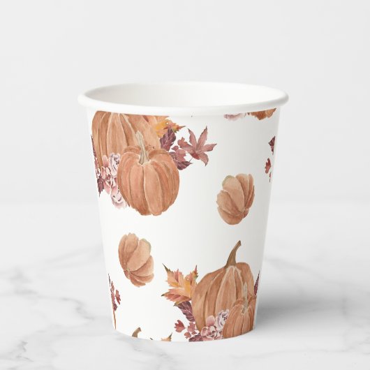 秋のカボチャの水彩 紙コップ (正面)