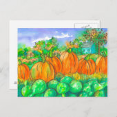 秋のカボチャの瓜の収穫水色 ポストカード (正面/裏面)