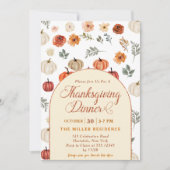 秋のカボチャの素朴な感謝祭の食事 招待状 (正面)