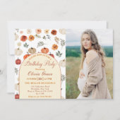 秋のカボチャの素朴な誕生日パーティーの写真 招待状 (正面)