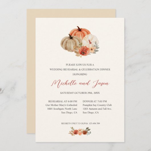 秋のカボチャの花のリハエレガントサル 招待状 (正面/裏面)