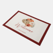 秋のカボチャの花を歓迎ファミリー名 ドアマット (アングル)