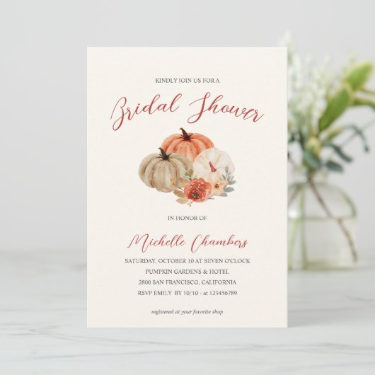 秋のカボチャの花エレガントブライダルシャワー 招待状 (スタンド正面)